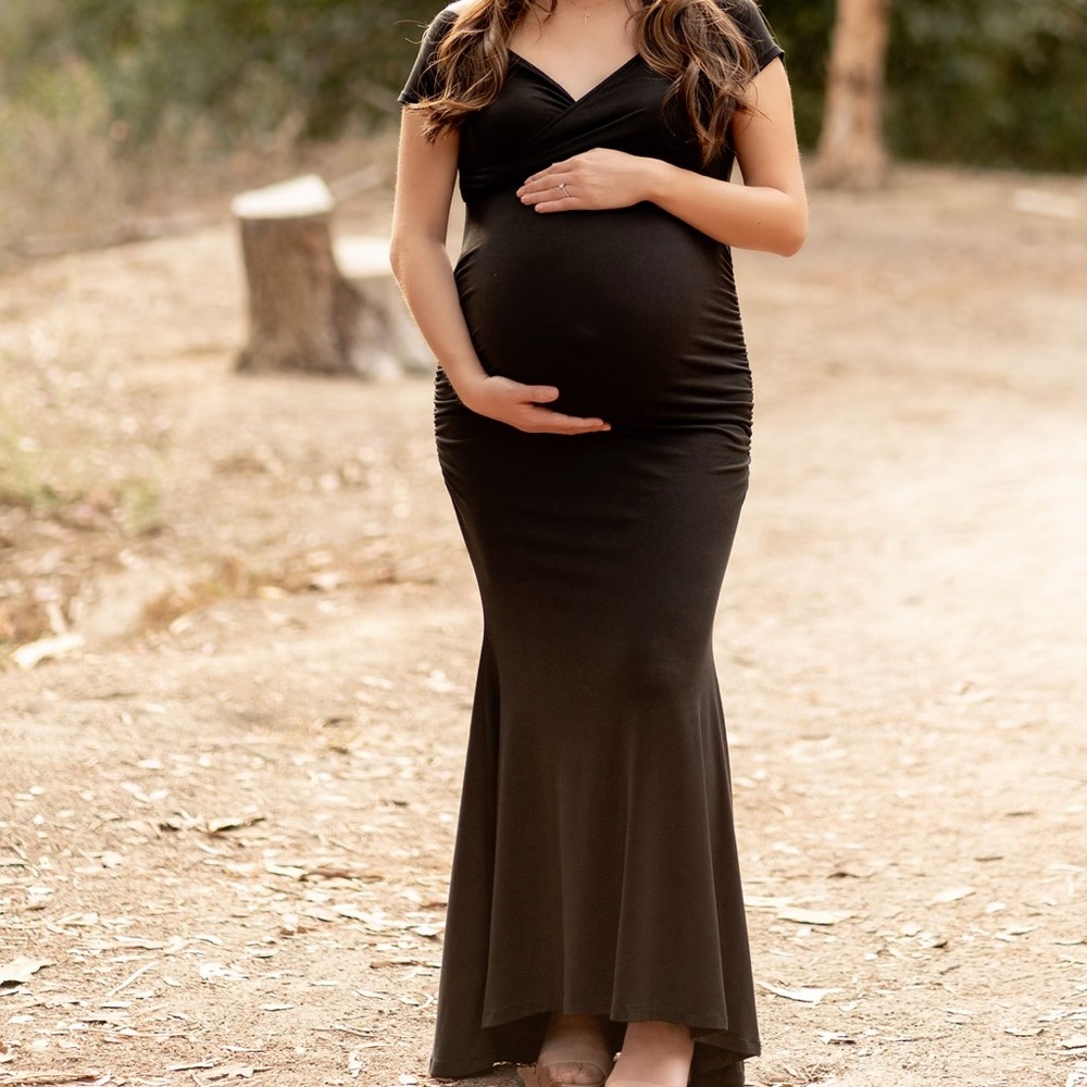 PinkBlush black off the shoulder wrap maternity photo shoot gown/dress